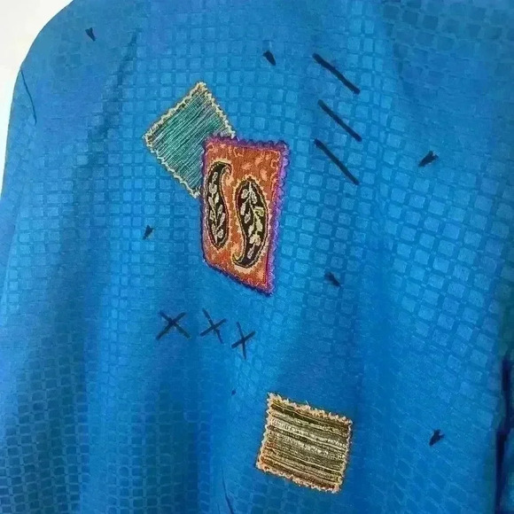 Vintage Allure Dress Jacket Womens Med Blue‎ Patchwork Boho Art To Wear Blazer - Picture 11 of 11